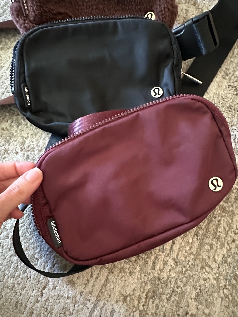 Lot of 3 Lululemon Black and Burgundy and brown Everyday crossbody Belt Bags - Picture 2 of 8